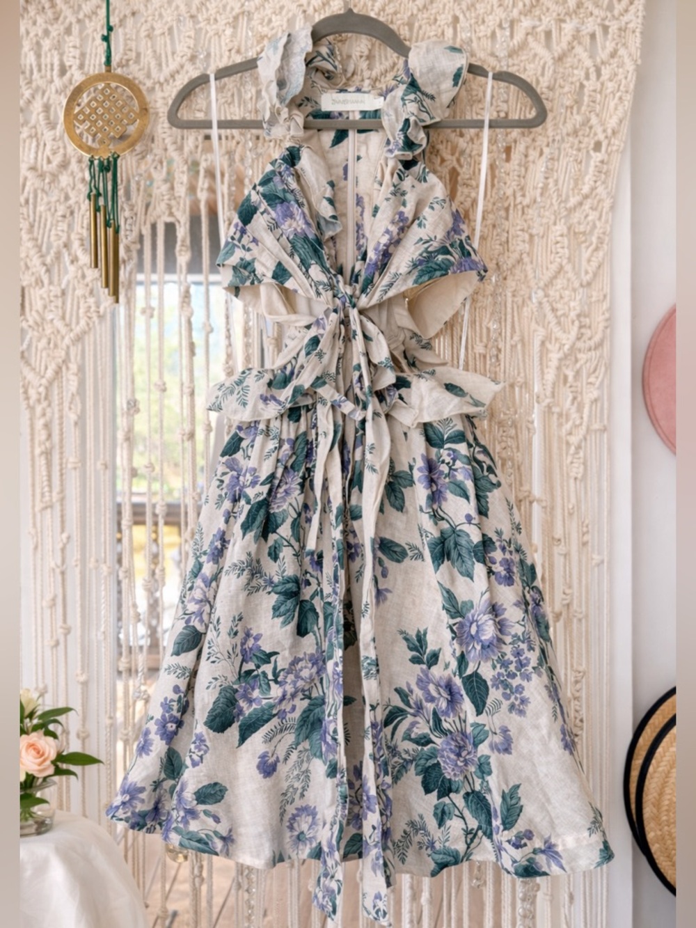 Zimmermann Cassia Ruffle Mini Dress – Hydrangea Floral